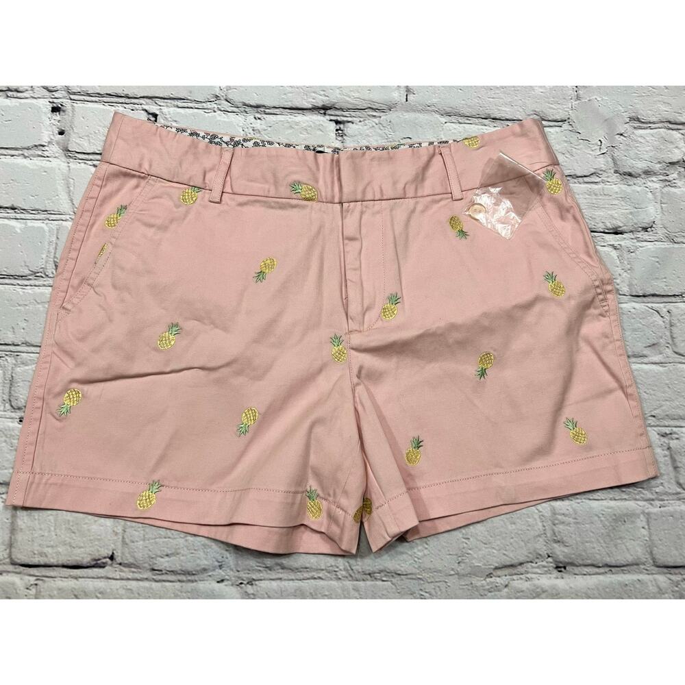 Jones & Co Pineapple chino Shorts embroidered pink Hawaiian 4” inseam Sz 6 A708